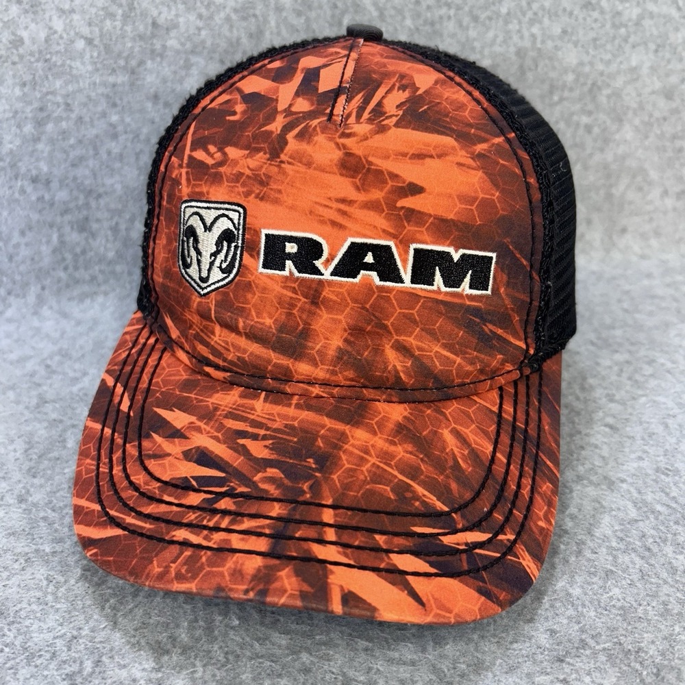 RAM Trucker Hat Blaze Orange Camo Mesh Snapback Hunting Cap